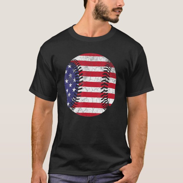 T-shirt American Flag Baseball Juillet 4 USA Hommes Femmes (Devant)