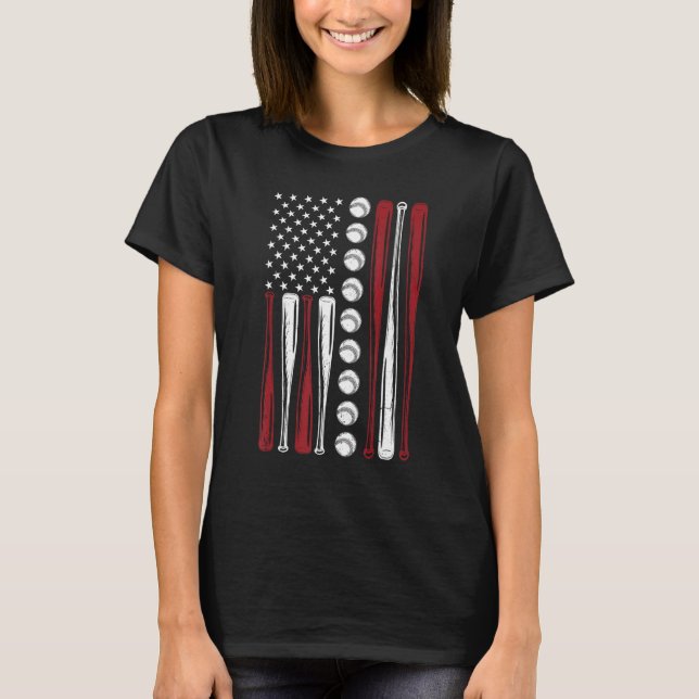 T-shirt American Flag Baseball Red White Blue 4th of July  (Devant)