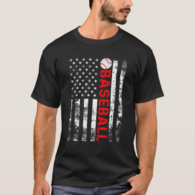 T-shirt American Flag Baseball Team Cadeau Funny Baseball (Devant)