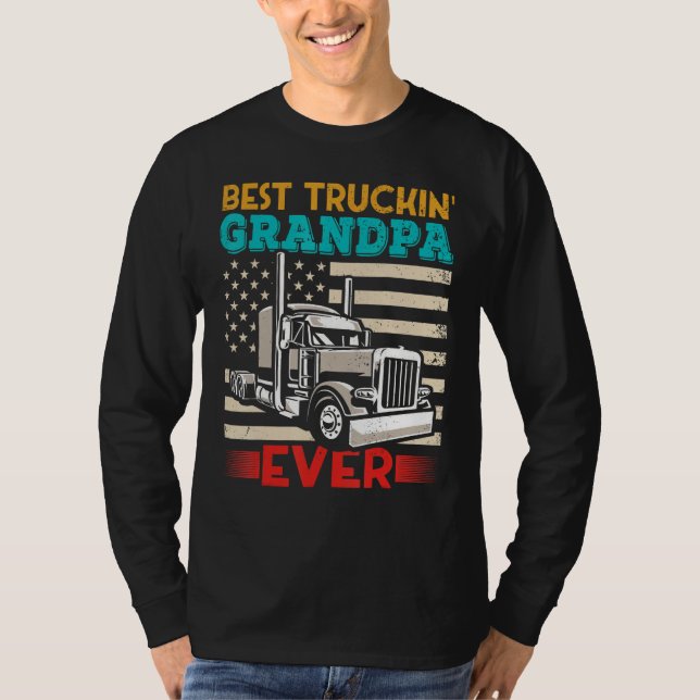 T-shirt American Flag Best Truckin Grandpa US Semi Truck D (Devant)