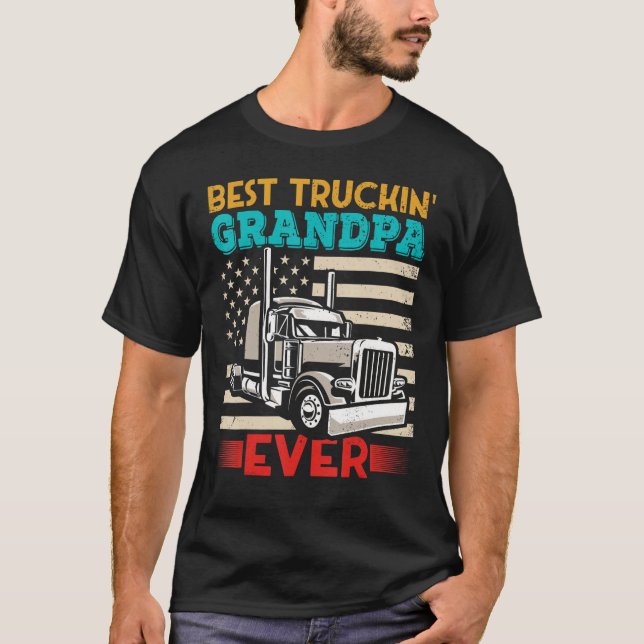 T-shirt American Flag Best Truckin Grandpa US Semi Truck D (Devant)