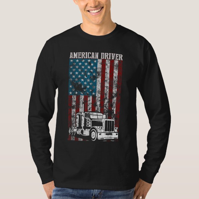T-shirt American Flag Big Rig Semi-Trailer Truck Driver gi (Devant)