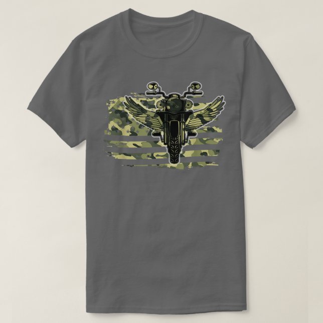 T-shirt American Flag Biker Motorcycle 135 (Design devant)