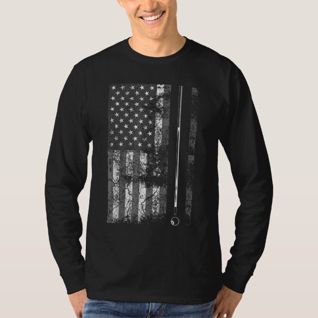 T-shirt American Flag Billiard Stick mignonne table jeu dr (Devant)