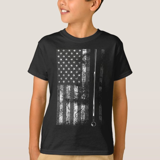 T-shirt American Flag Billiard Stick mignonne table jeu dr (Devant)