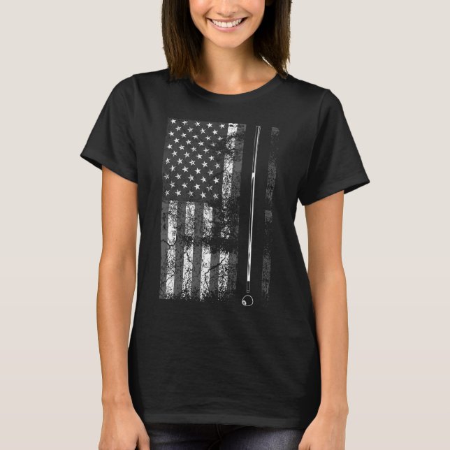 T-shirt American Flag Billiard Stick mignonne table jeu dr (Devant)