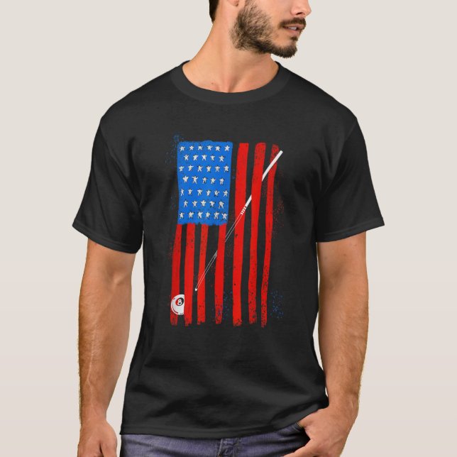 T-shirt American Flag Billiard Stick mignonne table jeu dr (Devant)