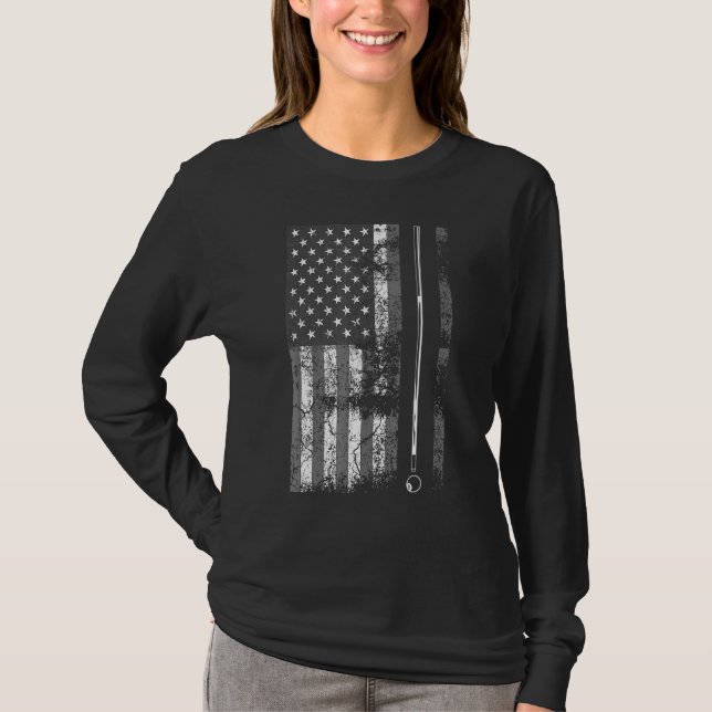 T-shirt American Flag Billiard Stick Table Jeu USA (Devant)