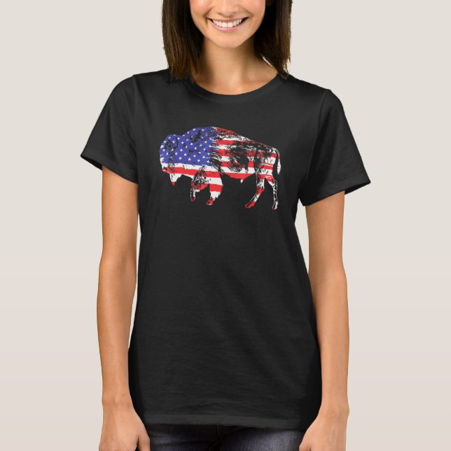 T-shirt American Flag Bison Buffalo Animal (Devant)