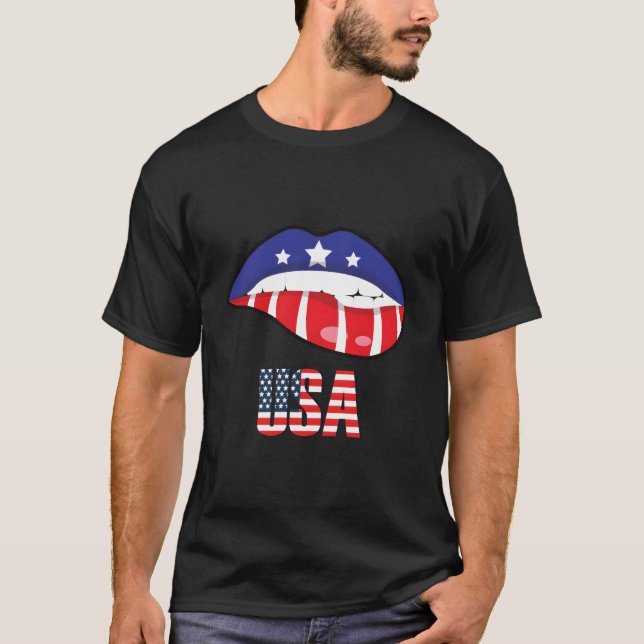 T-shirt American Flag Biting Lip Usa 4Th Of July Independe (Devant)