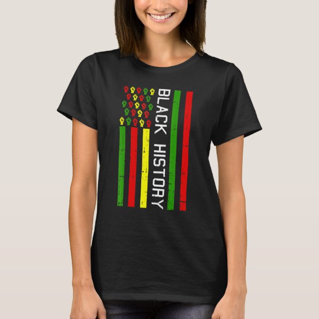 T-shirt American Flag Black History Month BLM Melanin Pan  (Devant)