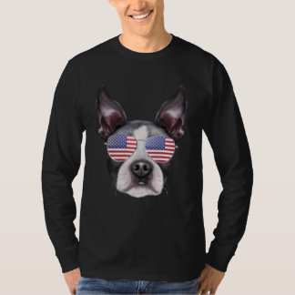 T-shirt American Flag Boston Terrier Dog America Pocket