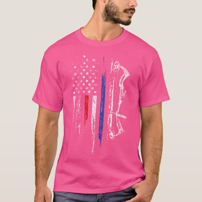 T-shirt American Flag Bowhuning Bow Archery Usa Deer Hunt (Devant)