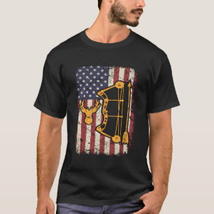 T-shirt American Flag Bowhuning Bow Archery Usa Deer Hunt