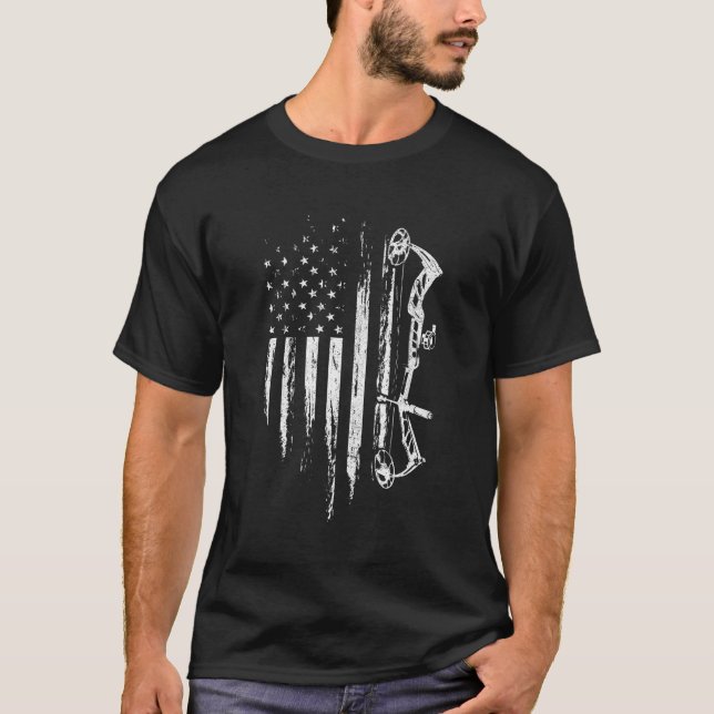 T-shirt American Flag Bowhunting Bow Archery Pour Chasse A (Devant)