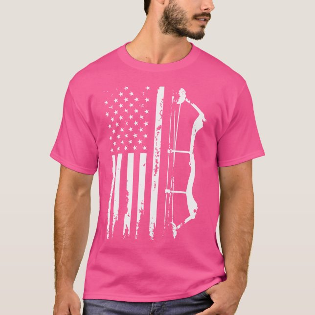 T-shirt American Flag Bowhunting Bow Archery Pour Chasse A (Devant)