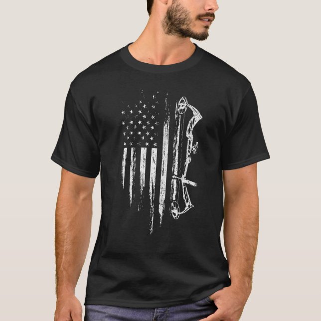 T-shirt American Flag Bowhunting Bow Archery Pour Chasse A (Devant)