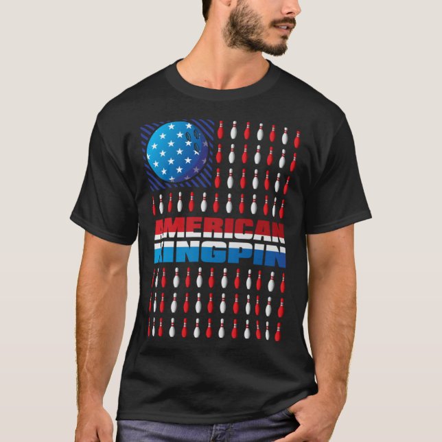 T-shirt American Flag Bowling Kingpin Bowling  For Men You (Devant)