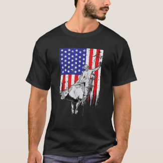 T-shirt American Flag Bucking Bull Riding Rodéo patriotiqu