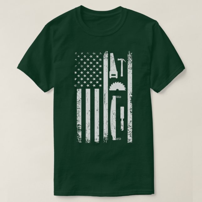 T-shirt American Flag Carpenter Tools Woodworker Crafsman (Design devant)