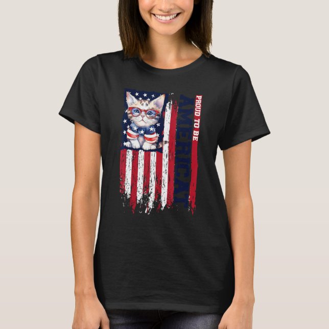 T-shirt American Flag Cat 4th of July Kitten Patriotic Pet (Devant)