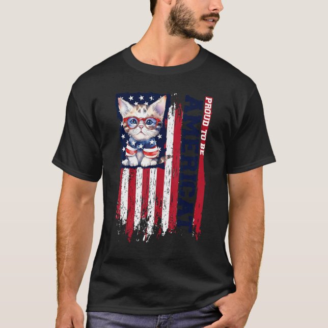 T-shirt American Flag Cat 4th of July Kitten Patriotic Pet (Devant)