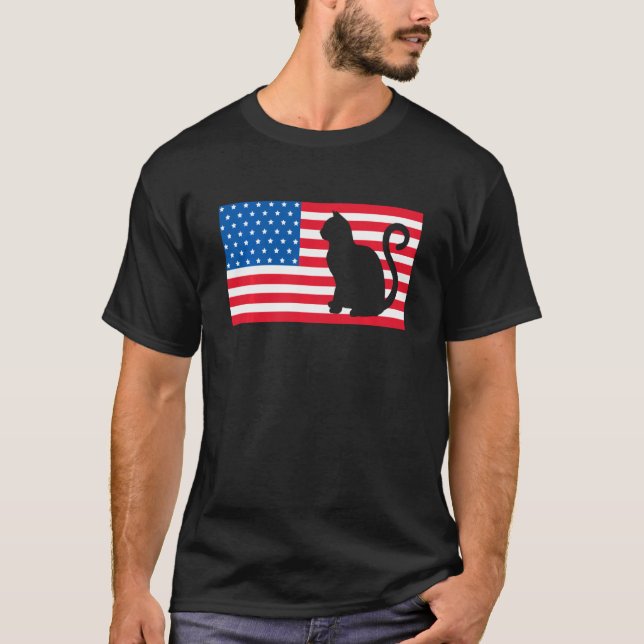 T-shirt American Flag Chat 4 juillet Us Veterans Kids Me (Devant)