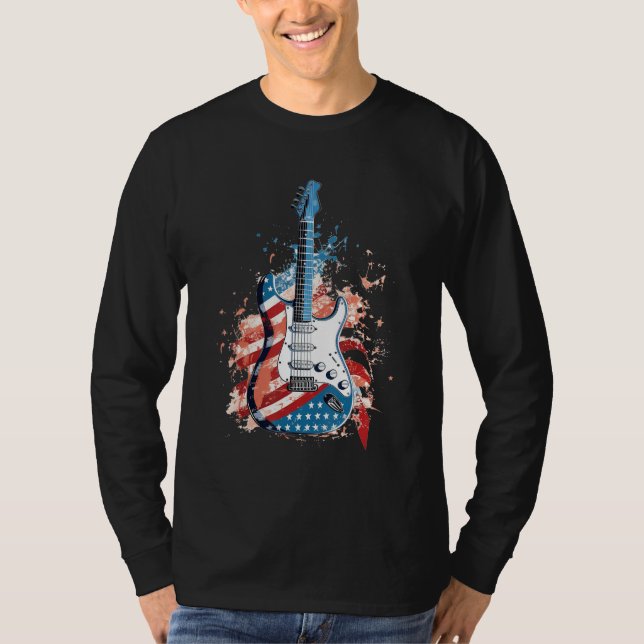 T-shirt American Flag Country Music Guitar Patriotic 4th o (Devant)