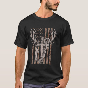 T-shirt American Flag & Cross Hunting & Fishing Lover Papa