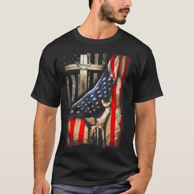 T-shirt American Flag Cross Jesus Hand Pride Christian T-S (Devant)