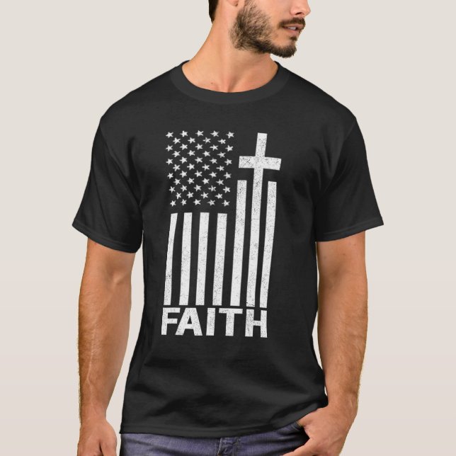 T-shirt American Flag Cross Usa Patriotisme & Foi Christi (Devant)
