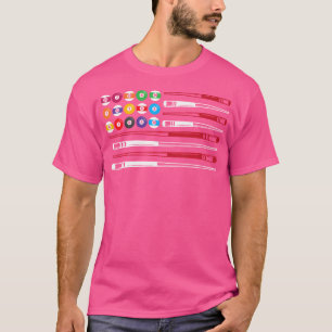 T-shirt American Flag Cue Pool Balls Billard