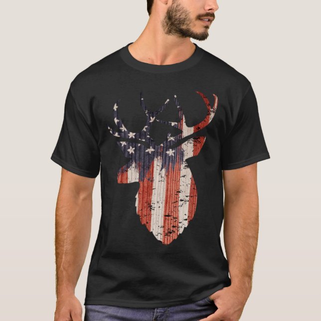 T-shirt American Flag Deer Elk Hunting USA Patriotic Hunte (Devant)