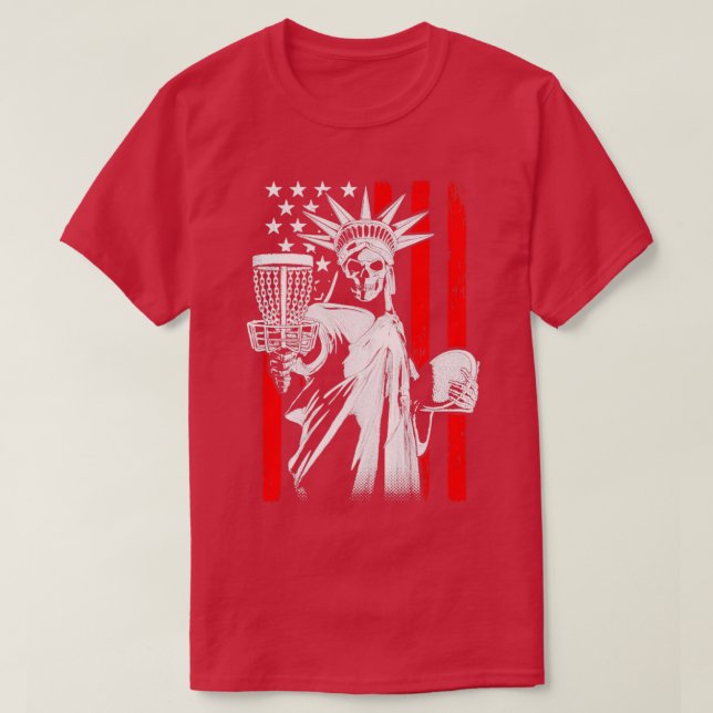 T-shirt American Flag Disque Golf Player Skeleton Statue D (Design devant)