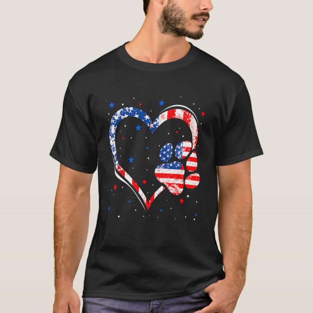 T-shirt American Flag  Dog Cat Paw 4th Of July Independenc (Devant)