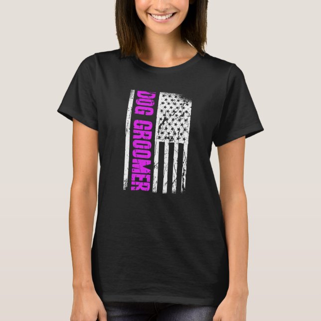 T-shirt American Flag Dog Groomer Premium (Devant)