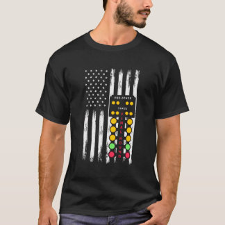 T-shirt American Flag Drag Racing Strip Tree Light Dragste