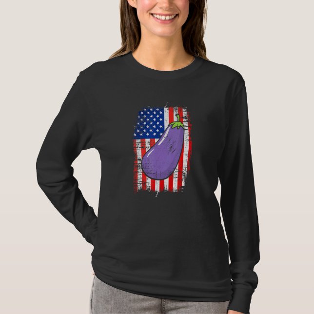 T-shirt American Flag Eggplant Les Agriculteurs Aiment Gro (Devant)