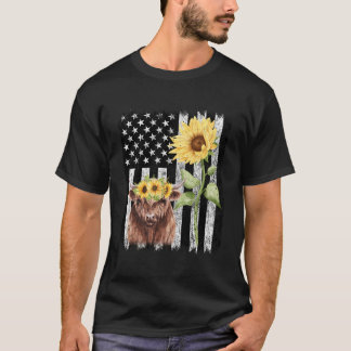 T-shirt American Flag Farm Cow Farming Highland