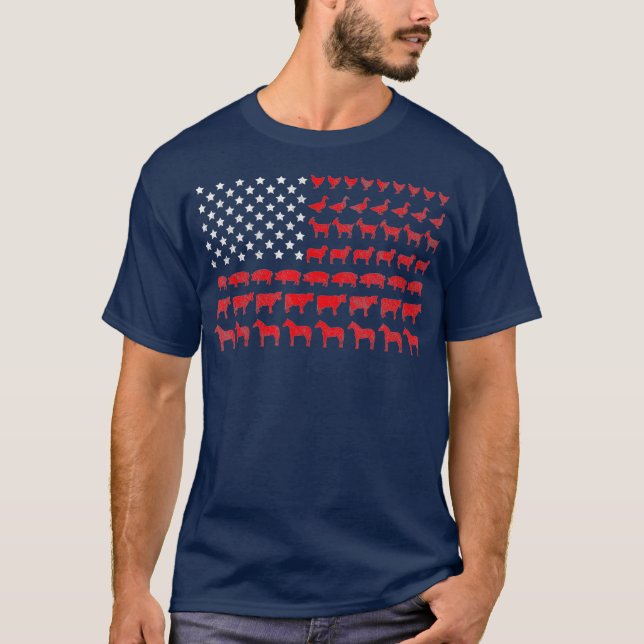 T-shirt American Flag Farmer Agriculture Animaux (Devant)