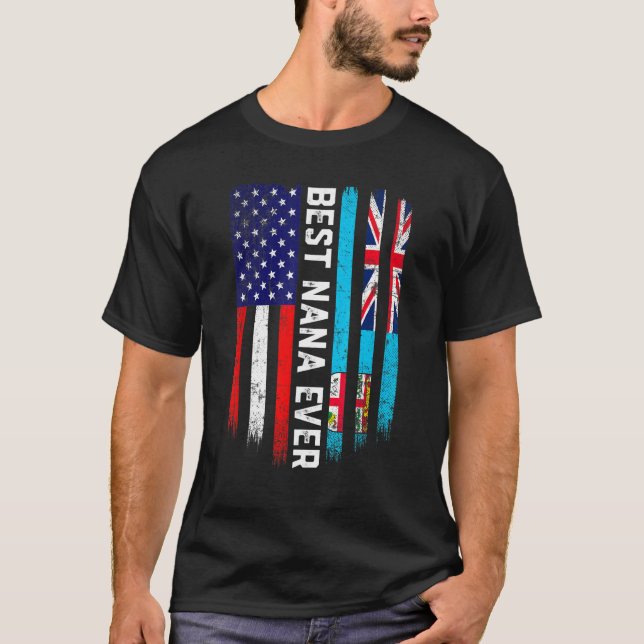 T-shirt American Flag & Fiji Flag Meilleure famille Nana E (Devant)