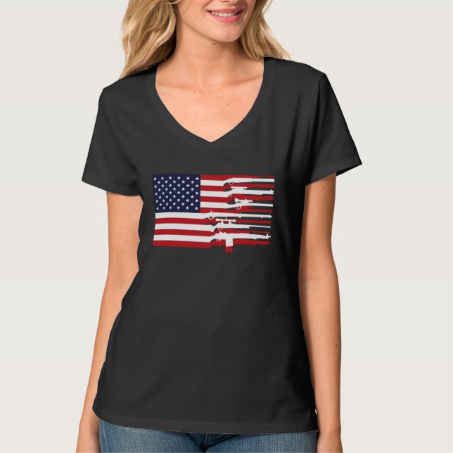T-shirt American Flag Firearms Weapons USA 4th of July (Devant)