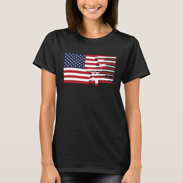 T-shirt American Flag Firearms Weapons USA 4th of July (Devant)