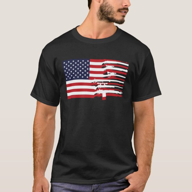T-shirt American Flag Firearms Weapons USA 4th of July (Devant)