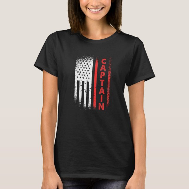 T-shirt American Flag Firefighter Captain Premium (Devant)