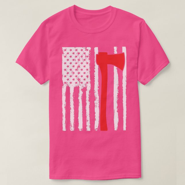 T-shirt American Flag Firefighter Red Ax Firefighter (Design devant)
