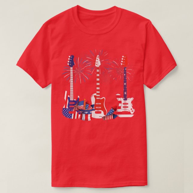 T-shirt American Flag Fireworks Bass Guitar Funny 4th Of J (Design devant)