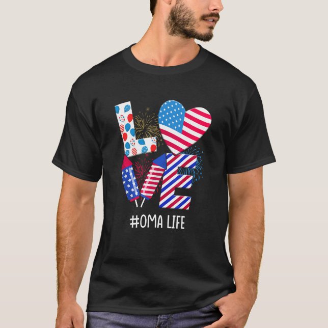 T-shirt American Flag Fireworks Love Oma 4th Of July Patri (Devant)