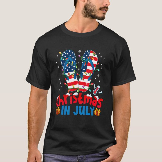 T-shirt American Flag Flip Flops Xmas Lights Christmas In  (Devant)
