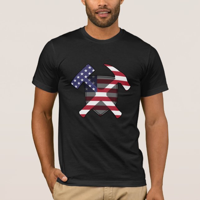 T-shirt American Flag Geology Rock Hammer Logo (Devant)